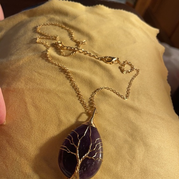 NEW Purple Agate Stone 1 1/4 inches wrapped in Gold - Picture 3 of 4